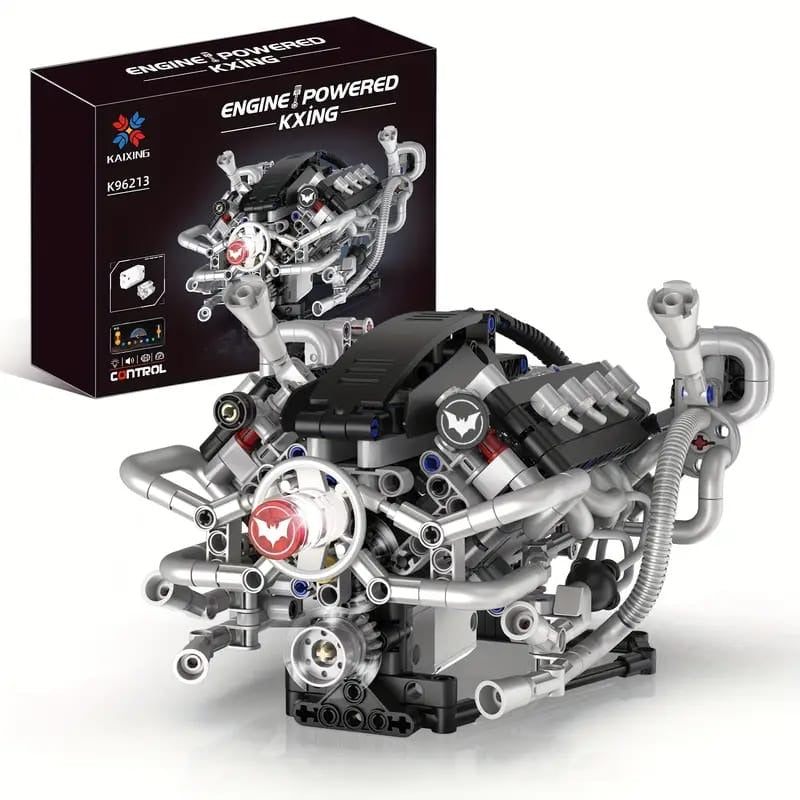 Motorized Supercar V8 Engine Building Blocks Set with LED Lights | 770 PCS Mechanical Model Kit for Kids & Adults