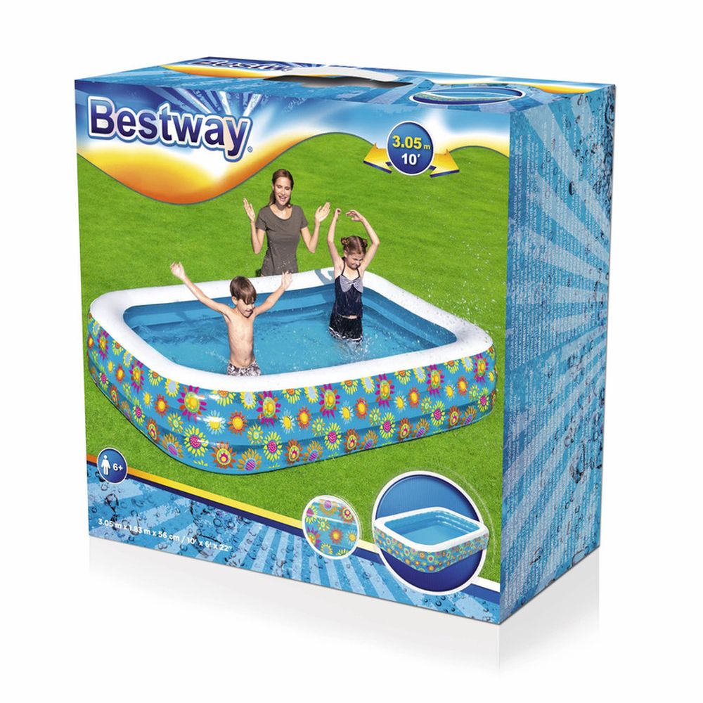 BESTWAY Rectangular Three Ring Play Pool For Kids 10ft x 6ft x 1ft 10in