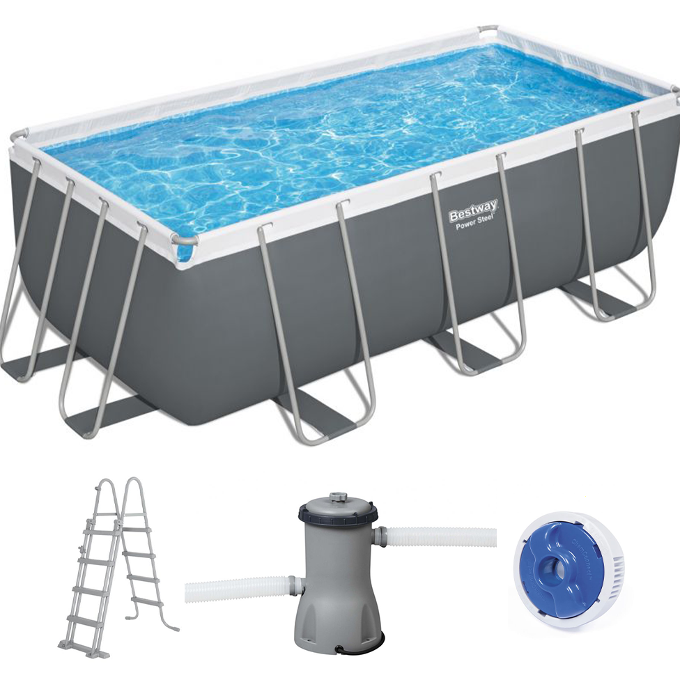 BESTWAY Power Steel Rectangular Off Earth Swimming Pool 13ft 6in x 6ft 7in x 4ft