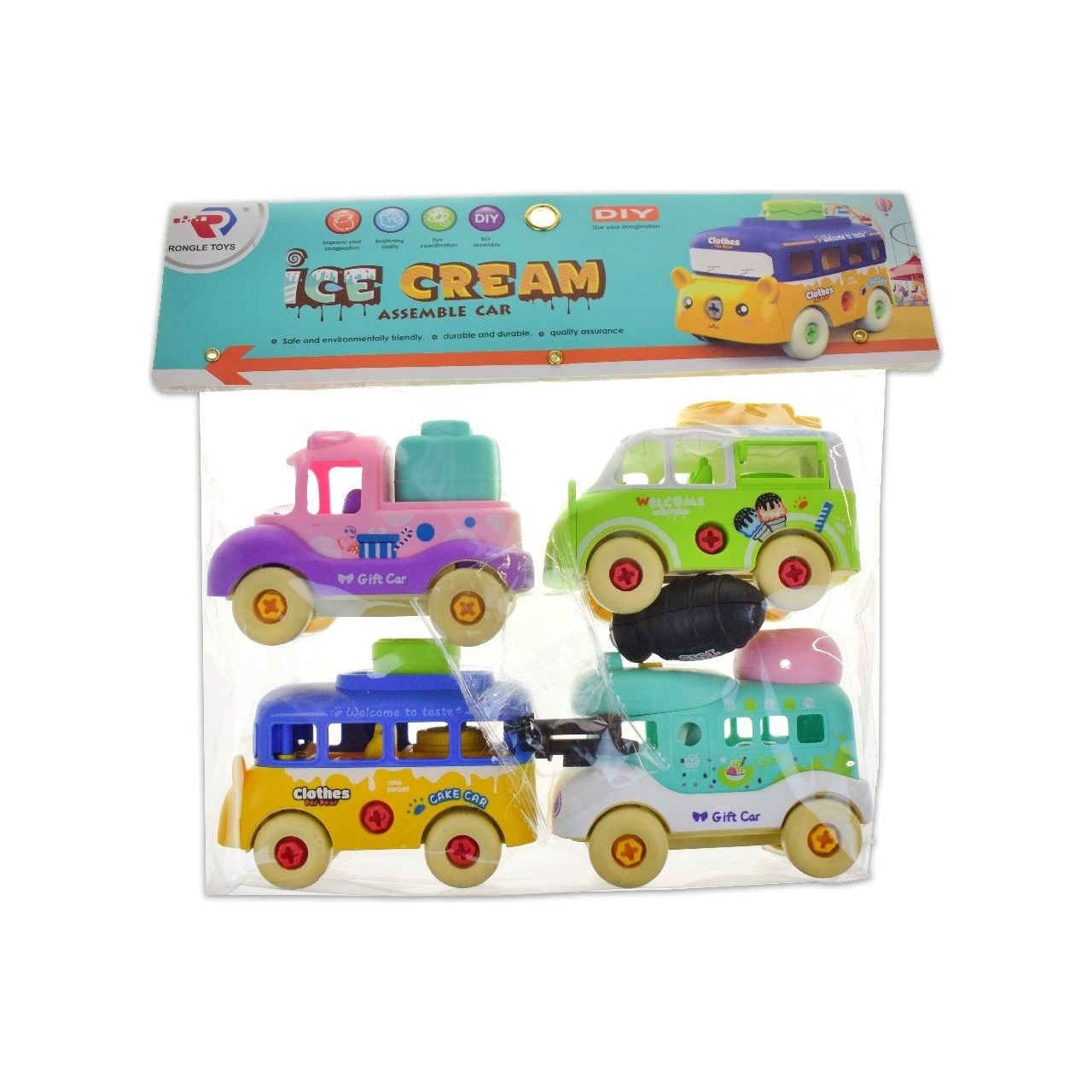 DIY Craetive Ice Cream Assemble Car Toy | 4 Pcs Packet