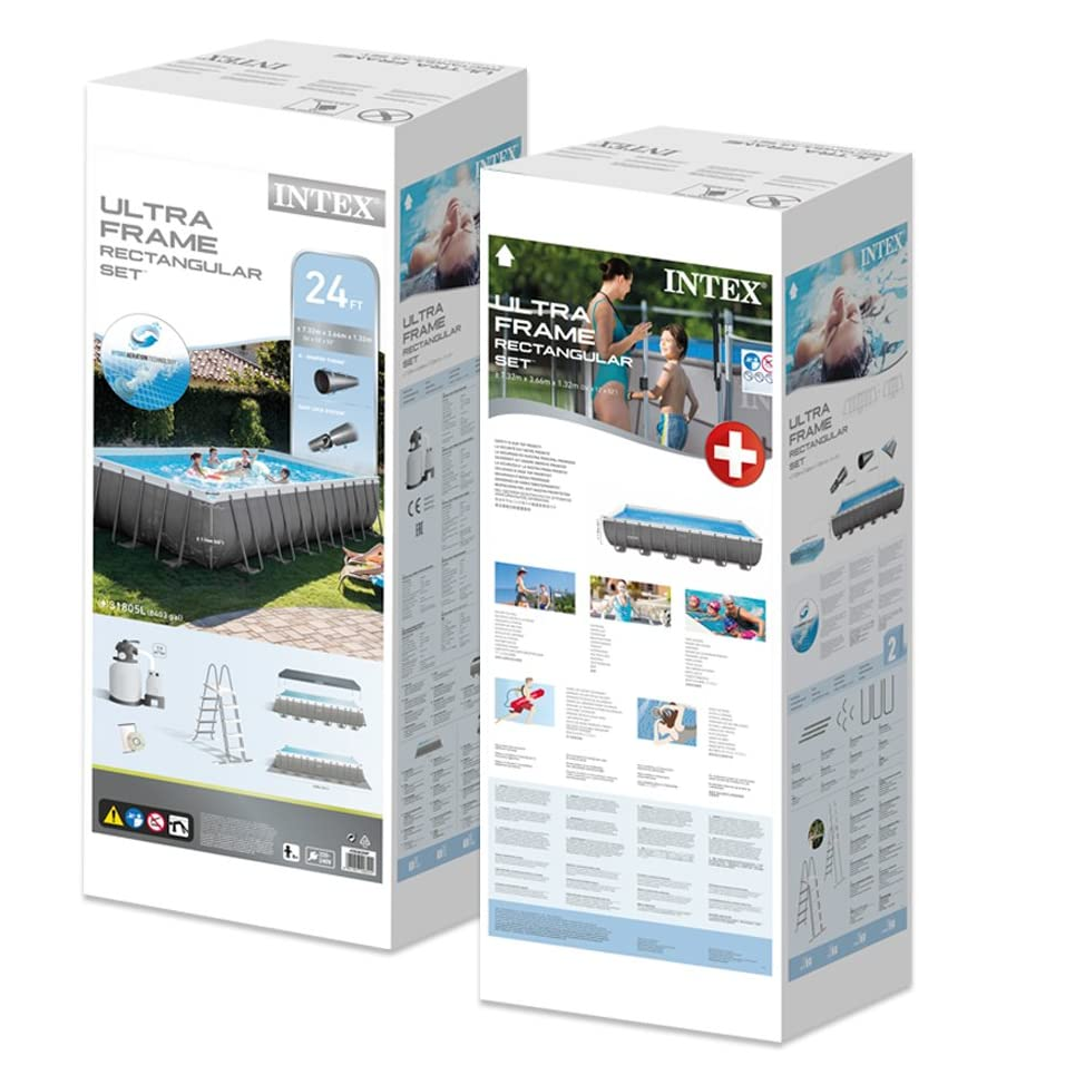INTEX Ultra XTR Frame Rectangular Pool Set With Sand Filter Pump 24ft x 12ft x 4ft 2in