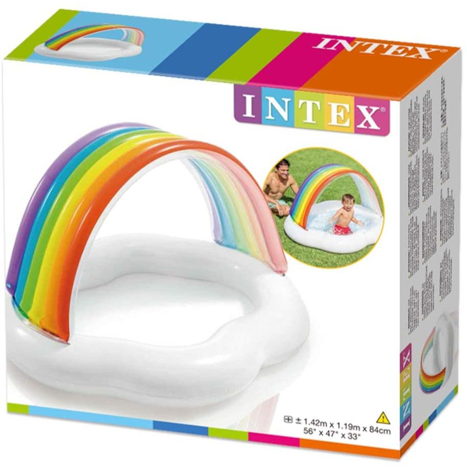 INTEX Inflatable Rainbow Canopy Pool For Babies 4ft 8in x 3ft 11in x 2ft 9in (1ft Depth)