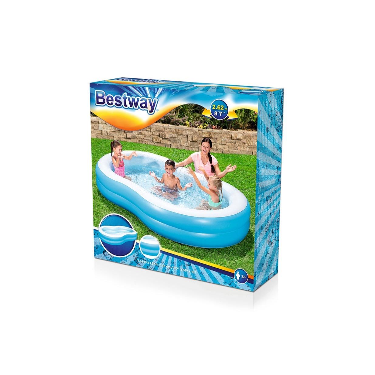 BESTWAY Family Vinyl Paddling Pool For Kids 8ft 7in x 5ft 2in x 1ft 6in