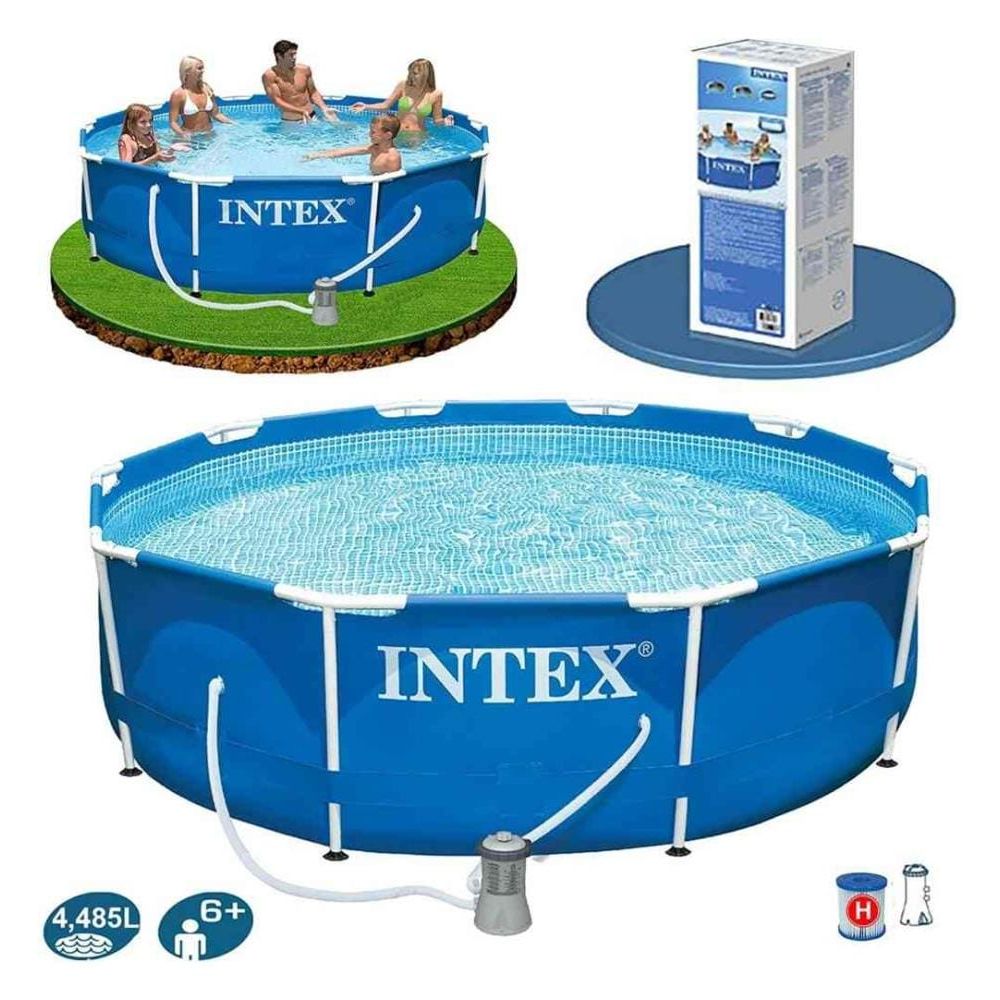 INTEX Round & Deep Metal Frame Pool With Water Filter 10ft x 2ft 6in