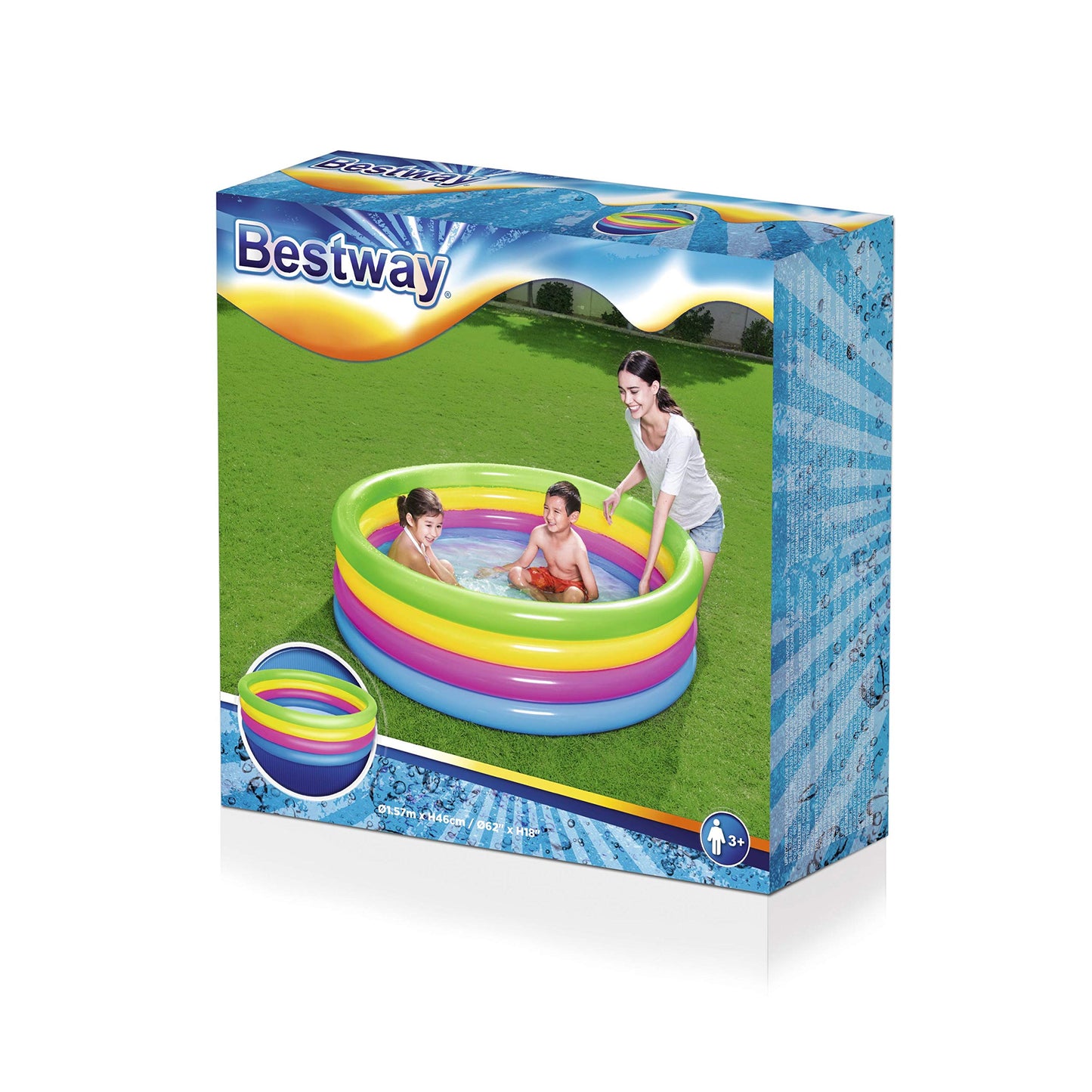 BESTWAY Multicolor 4-ring rainbow Swimming Pool for kids 5ft 1in x 1ft 5in