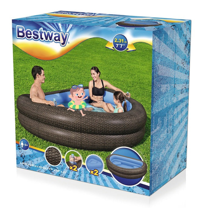 BESTWAY TruPrint Wicker Inflatable Family Pool 7ft 7in x 5ft 10in x 1ft 9in