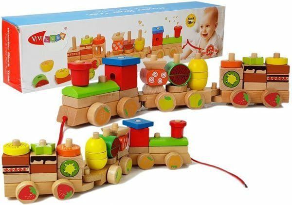 Wooden Train Fruit Blocks 30 Pcs Educational Toy