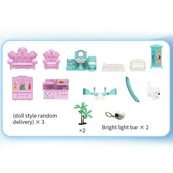 4 Rooms Doll House Villa Set | Dream Home DIY Doll house