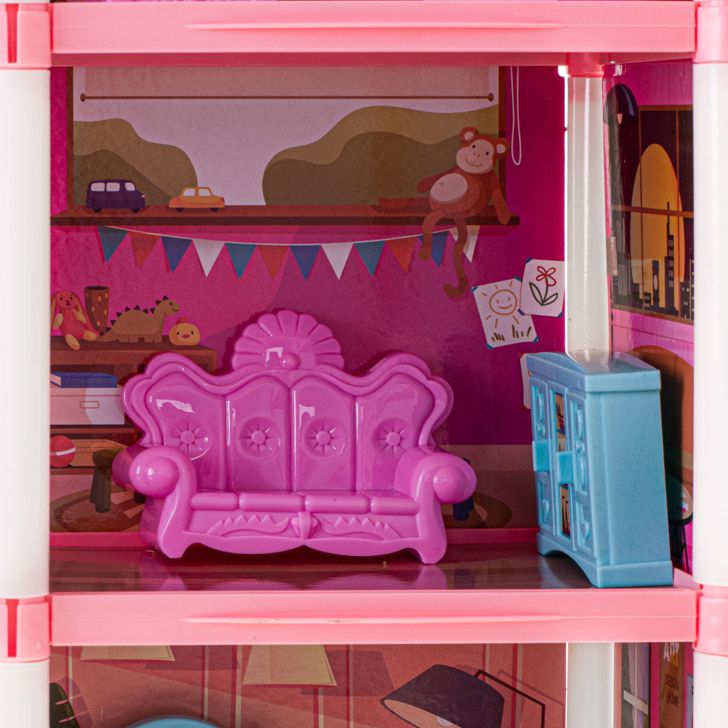 Happy Childhood 4 Story & 11 Room Doll House Playset For Girls