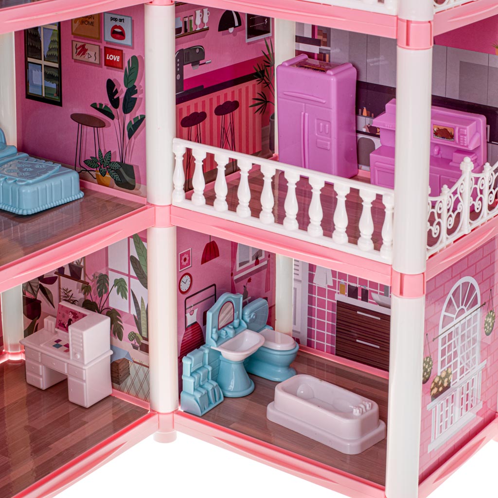Happy Childhood 4 Story & 11 Room Doll House Playset For Girls