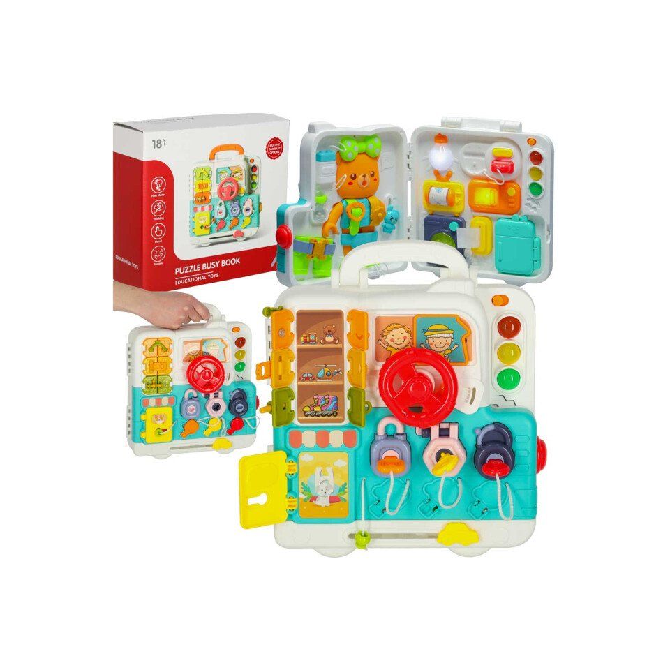 Montessori Busy Board Suitcase With Bear | Sensory 18in1 Interactive Book For Kids