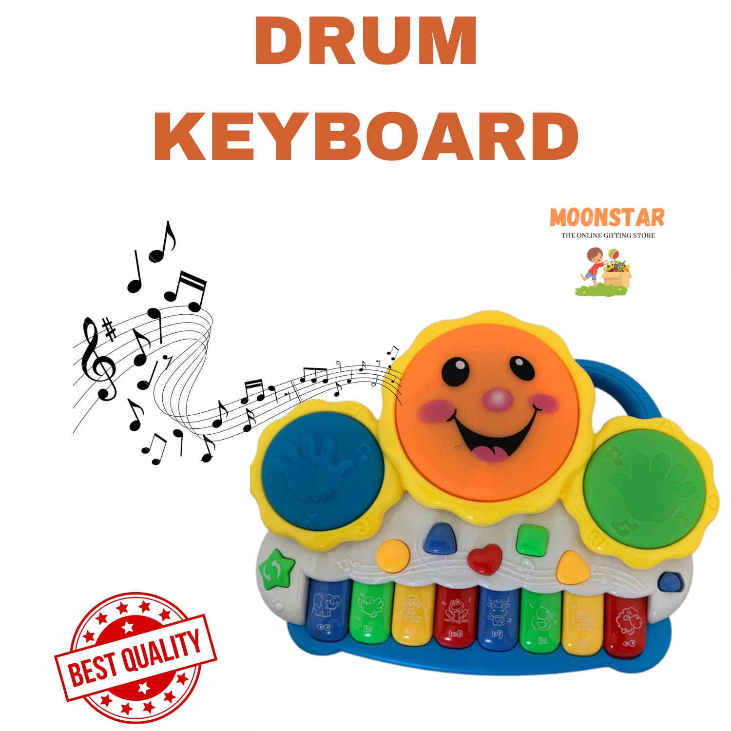2-in-1 Kids Drum Set & Piano with Lights & Sounds