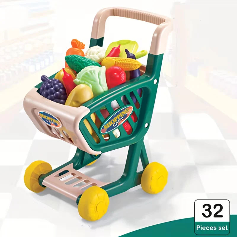 Supermarket Shopping Cart Set with 32 Play Pieces