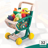 Supermarket Shopping Cart Set with 32 Play Pieces