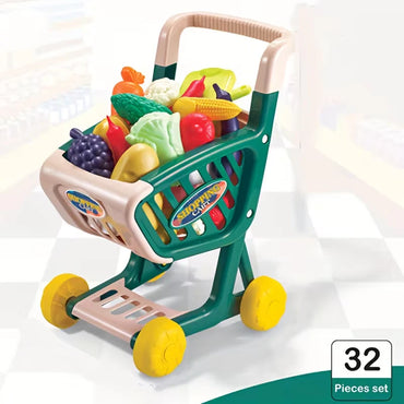 Supermarket Shopping Cart Set with 32 Play Pieces
