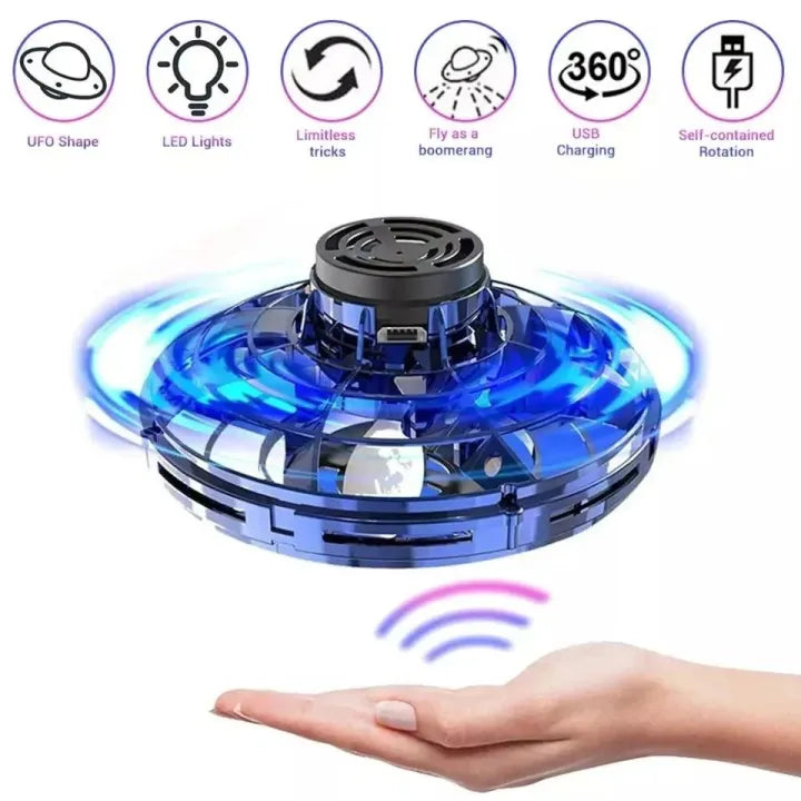 UFO Shaped Flying Disc Drone With LED Lights | Hand-Operated Flying Spinner Toy