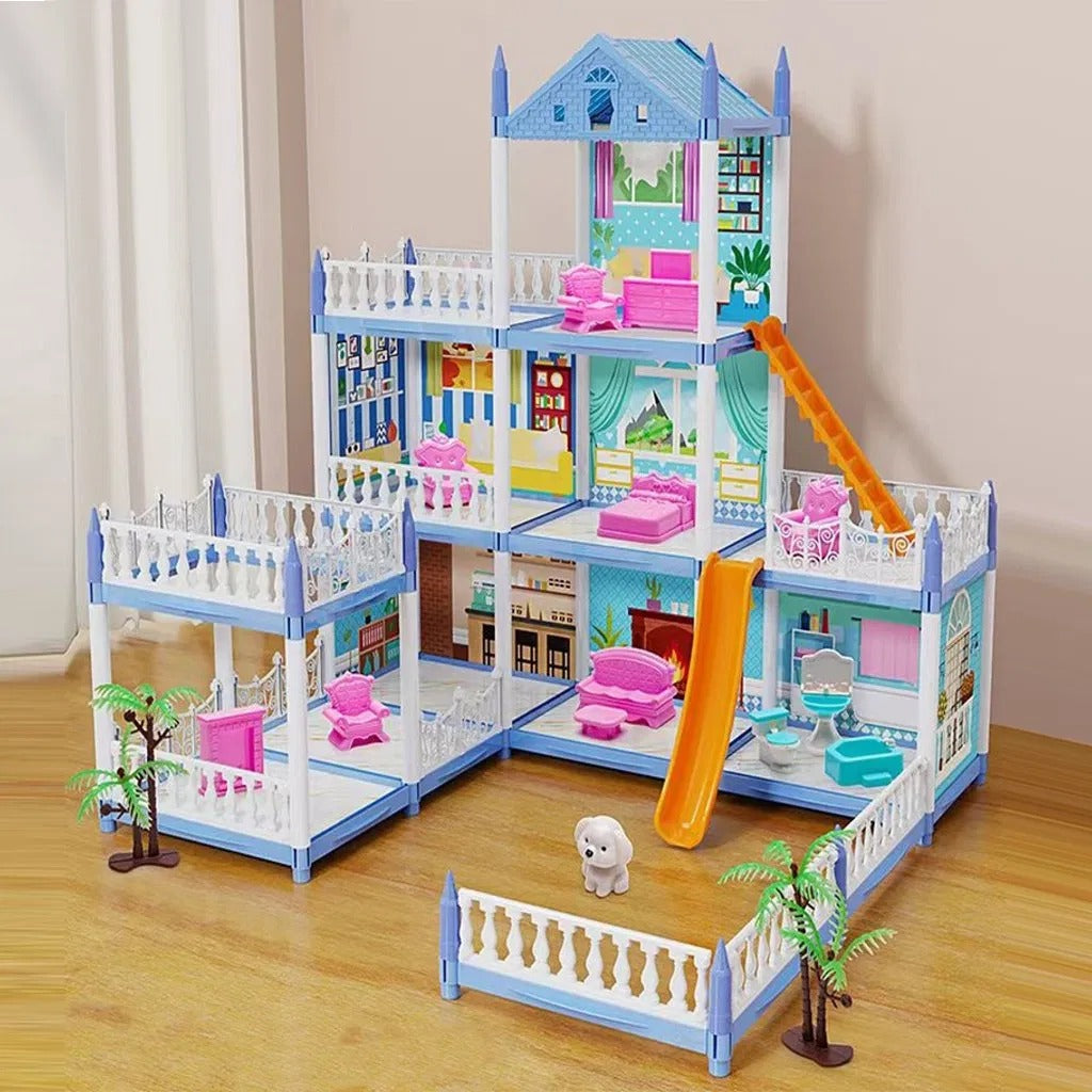 7-Room Doll House Playset with Mini Dolls, Furniture & LED