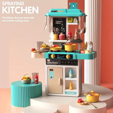 52 Pcs Spray Kitchen Set | Realistic Play Kitchen in Blue & Pink
