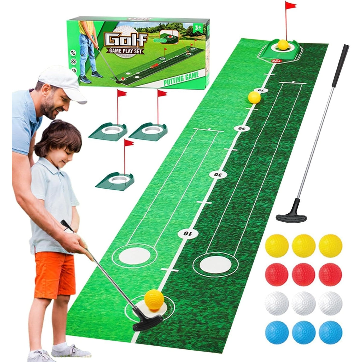 Golf Game Playset with 2M Putting Mat & Balls