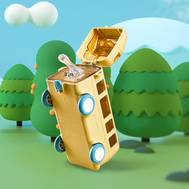 Portable School Bus Shaped Water Bottle With Plastic Straw For Kids