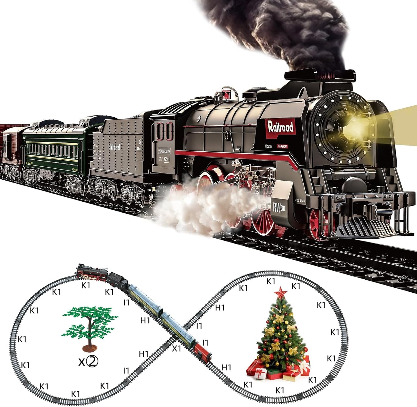 Holy Fun DIY Train Track Set with Steam Smoke