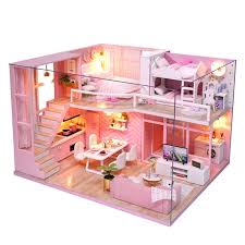 DIY Miniature Doll House Kit With LED Lights For Girls 