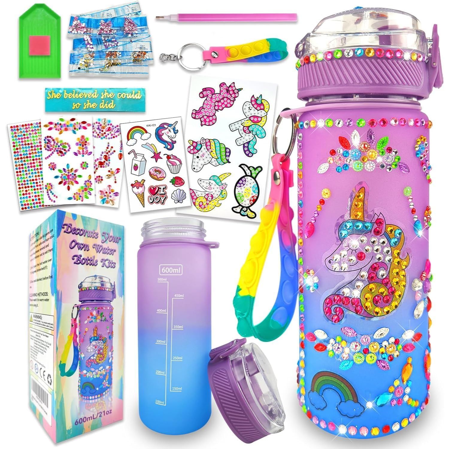 DIY Mosaic Water Bottle Craft Kit (600ml) | Decorate Your Own Set