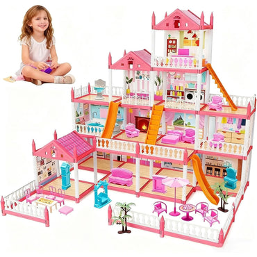 14 Rooms Doll House With LED Lights & Barbie Accessories