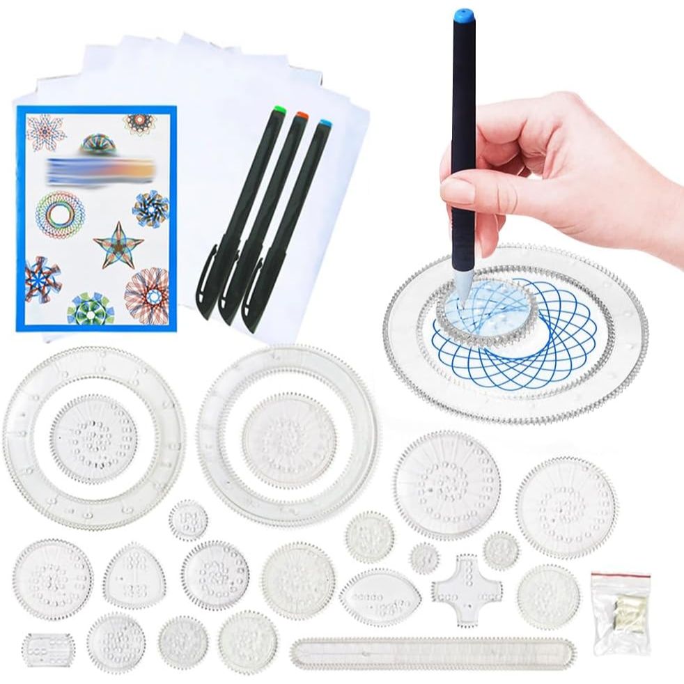 Spirograph Gear Examples Painting Designer Spirograph Kids Gear | 27 Pieces Spiral Drawing Rule ...