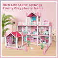 9 Rooms 3 Story Doll House | Princess Beautiful Home DIY Pretend Play Set For Kids | Pink & Blue Colors House With Furniture & Other Accessories