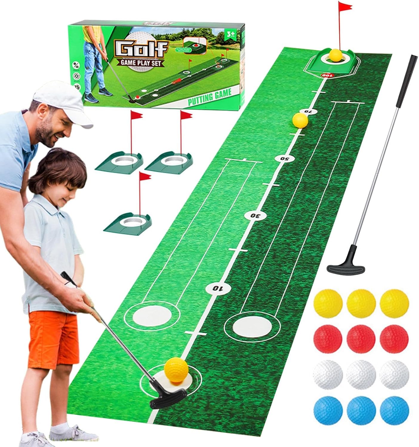 Golf Game Playset with 2M Putting Mat & Balls