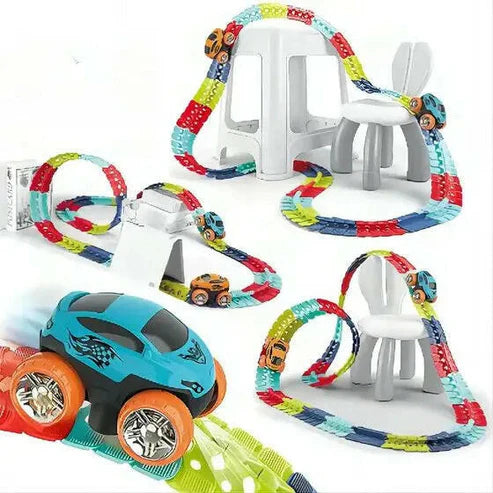 46Pcs Changeable & Flexible Race Car Track Play Set With An LED Light-up Car