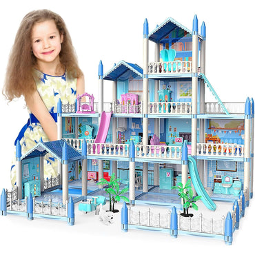 4 Story & 14 Room Doll House Playset For Kids