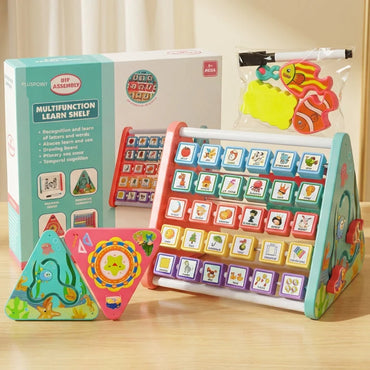 5-in-1 Learning Shelf with Drawing Board & Blocks