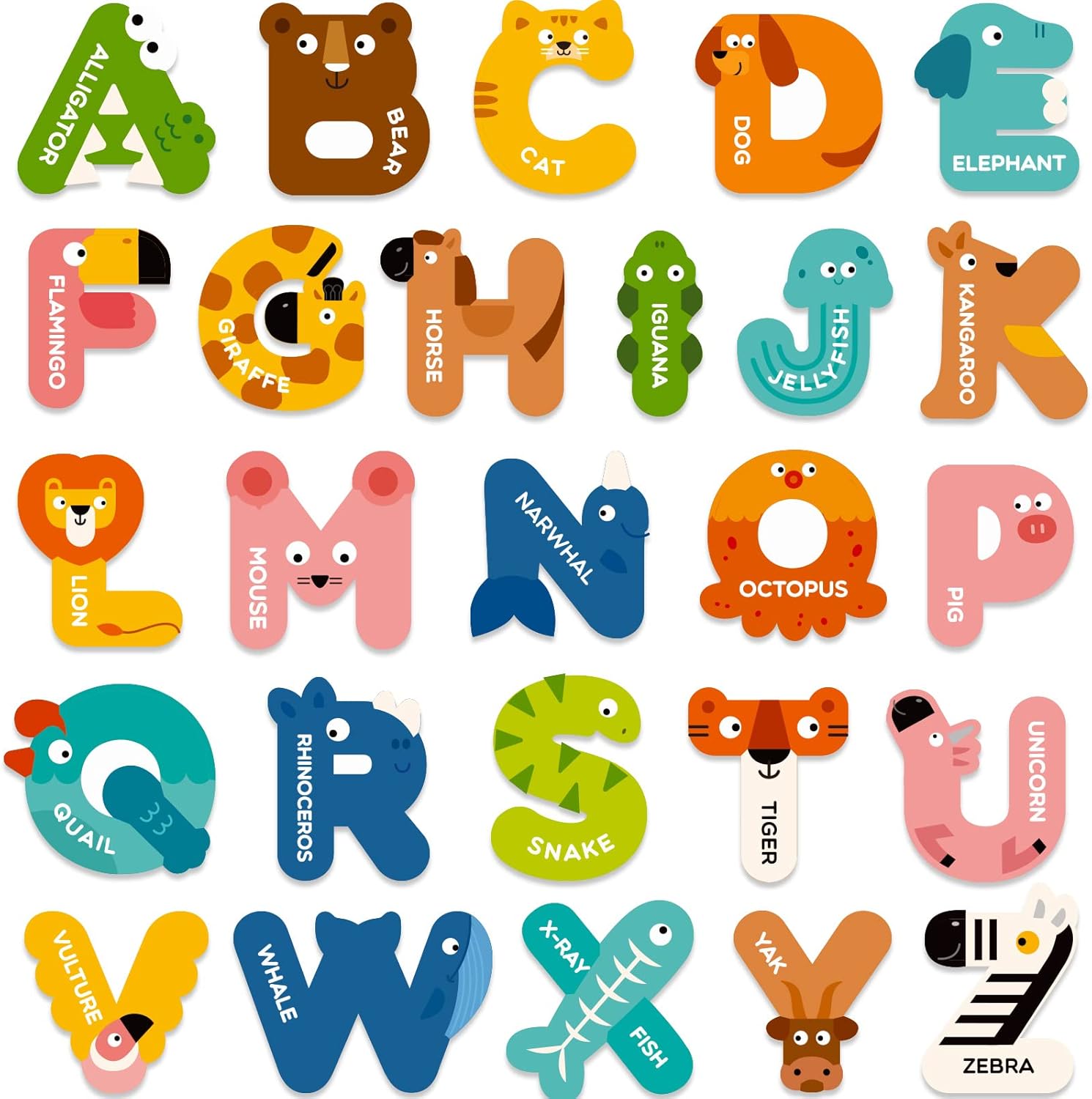 Animal Alphabet Refrigerator Magnets A–Z Set