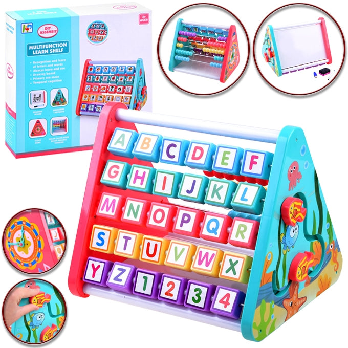 5-in-1 Learning Shelf with Drawing Board & Blocks