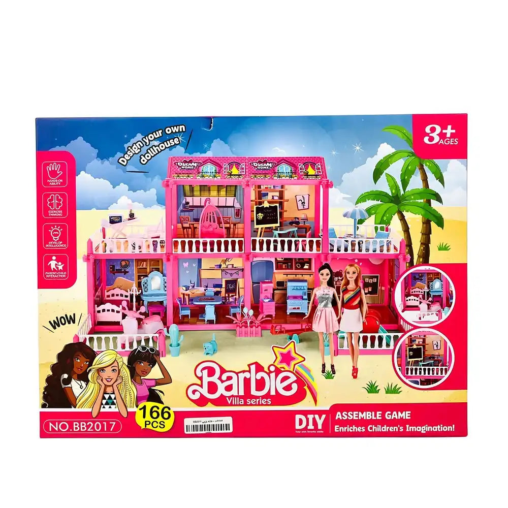166 Pcs Doll House for Girls | DIY Barbie Villa Playset