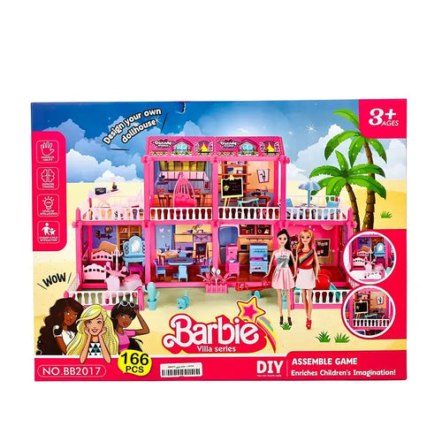 166 Pcs Doll House for Girls | DIY Barbie Villa Playset