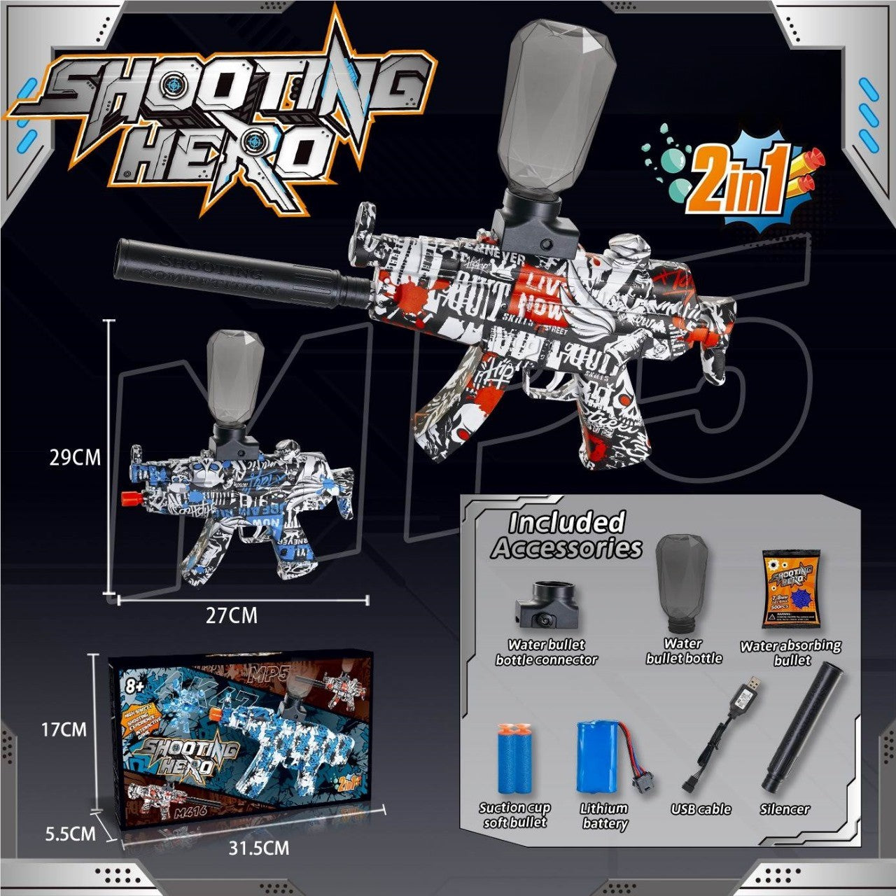 MP5 Electric Gel Ball Blaster | 2-in-1 Auto & Semi-Auto Water Bead Shooter for Teens & Adults