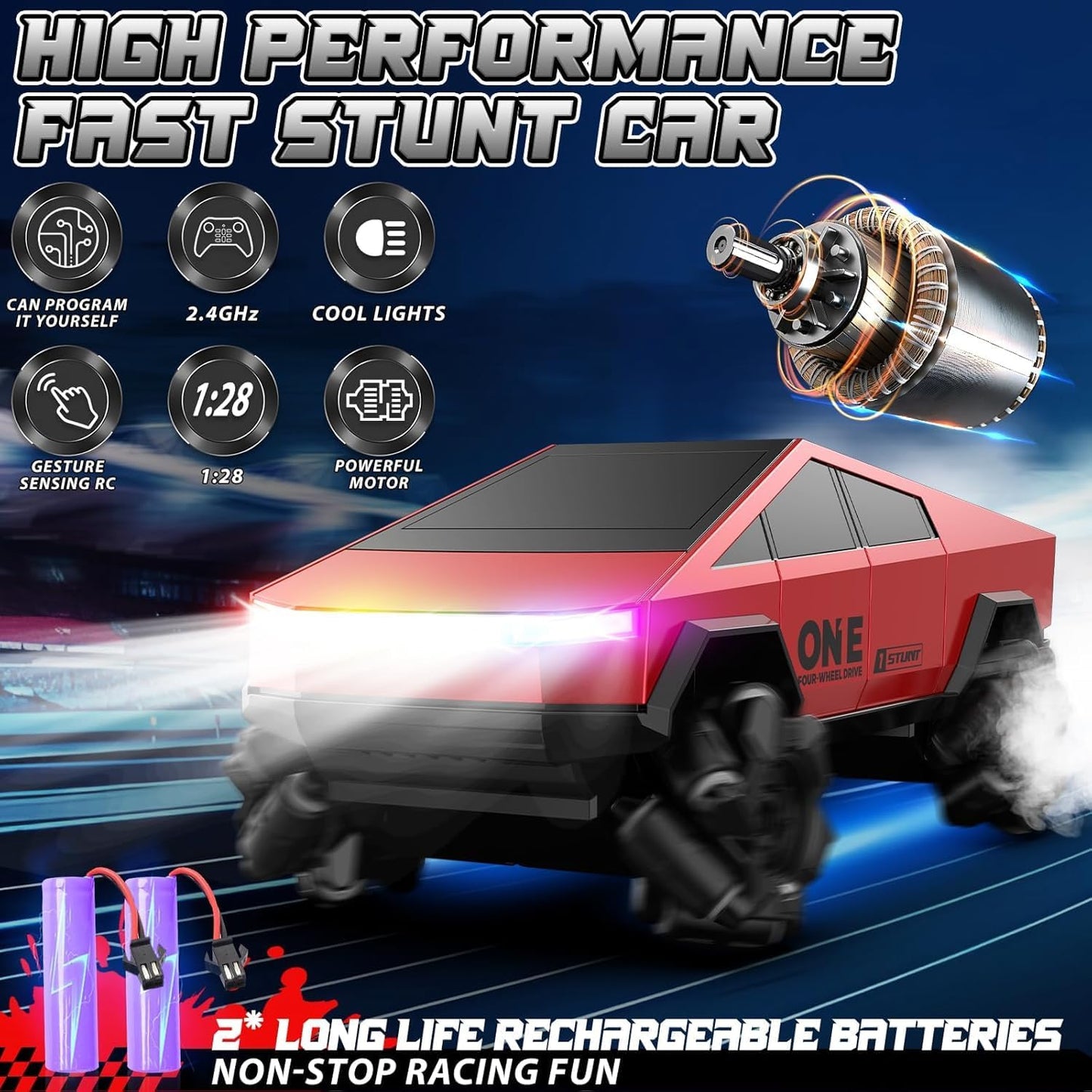 RC Cybertruck Style Stunt Car | Tesla Hand Gesture/Remote Control Drift Car