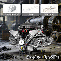 Motorized Supercar V8 Engine Building Blocks Set with LED Lights | 770 PCS Mechanical Model Kit for Kids & Adults
