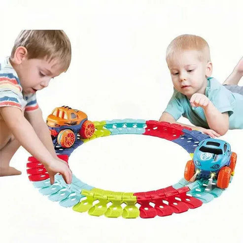 46Pcs Changeable & Flexible Race Car Track Play Set With An LED Light-up Car