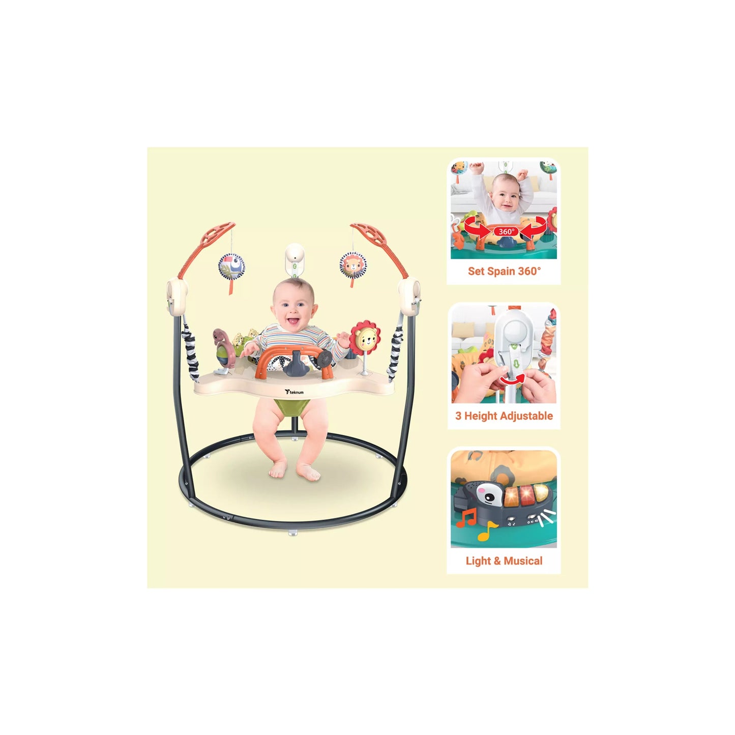 Baby Activity Jumper with Music & Toys | Adjustable Height Activity Bouncer with Fun Toys for 4–12 Month Babies