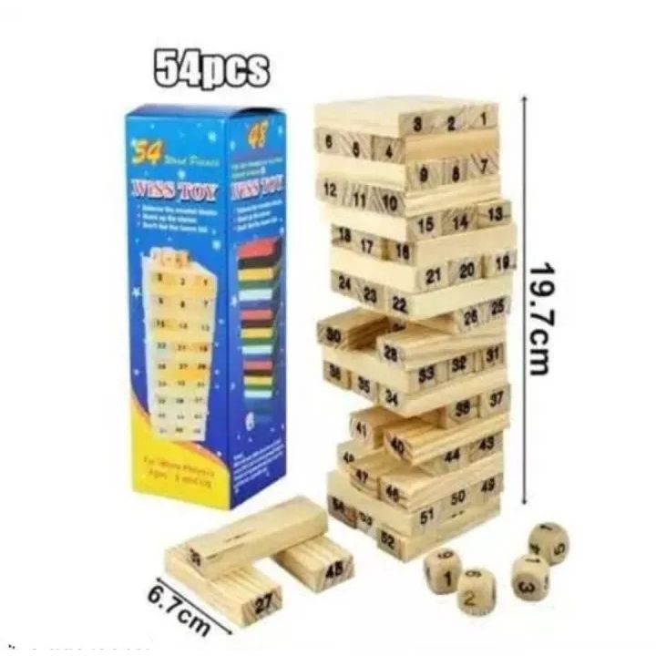 54Pcs Wooden Numbers Jenga Tower Game | Multi-Player Game