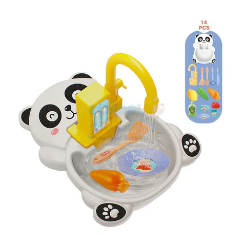 Panda Kitchen Sink Playset with Running Water Faucet