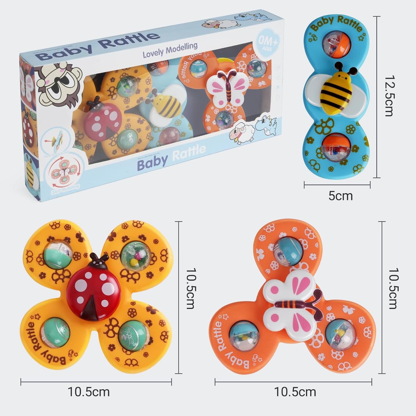 Baby Rattle Set with 3 Insect Fidget Spinners