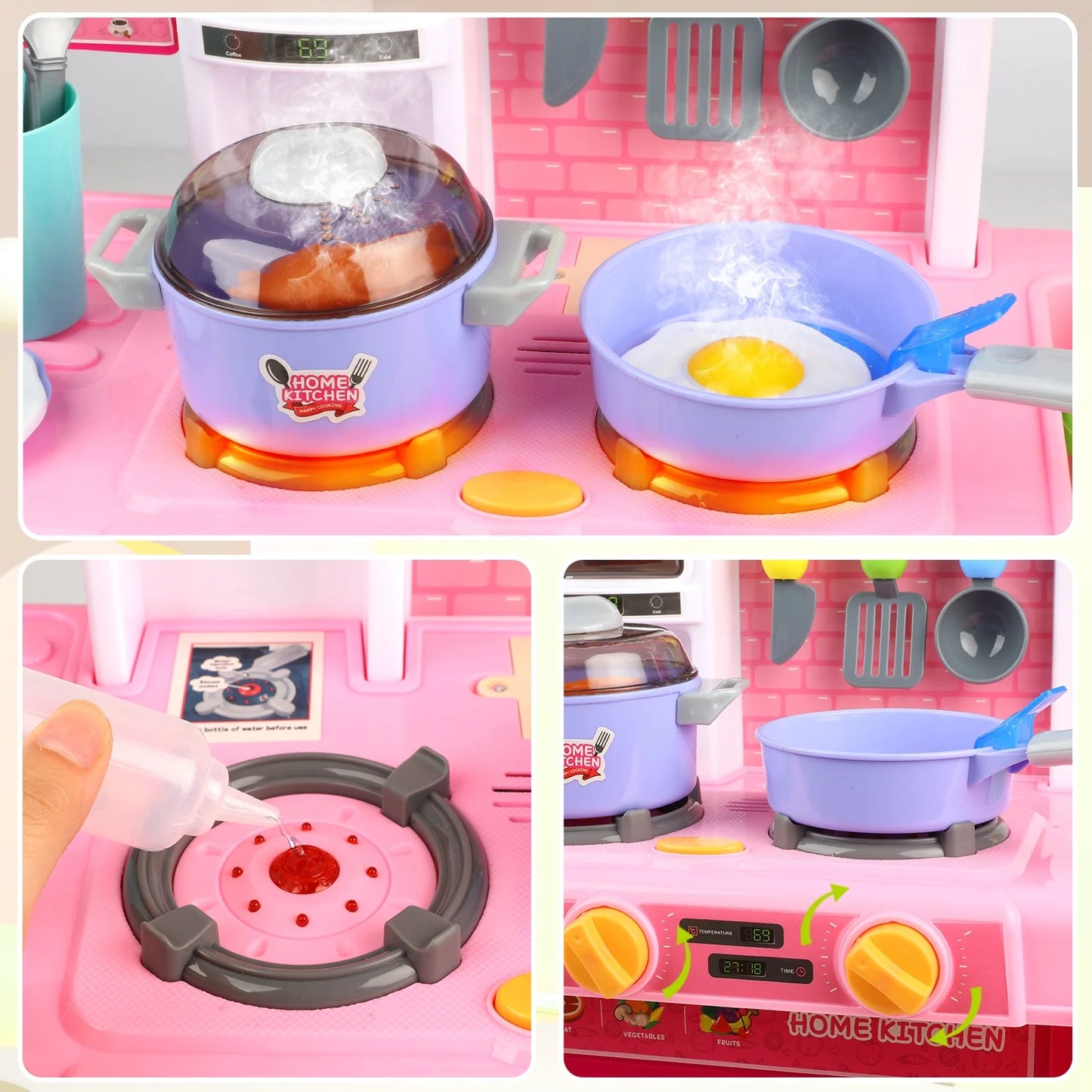 42 Pcs Kitchen Set | Interactive Pink Kitchen Playset For Kids