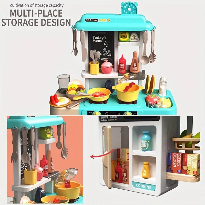 52 Pcs Spray Kitchen Set | Realistic Play Kitchen in Blue & Pink