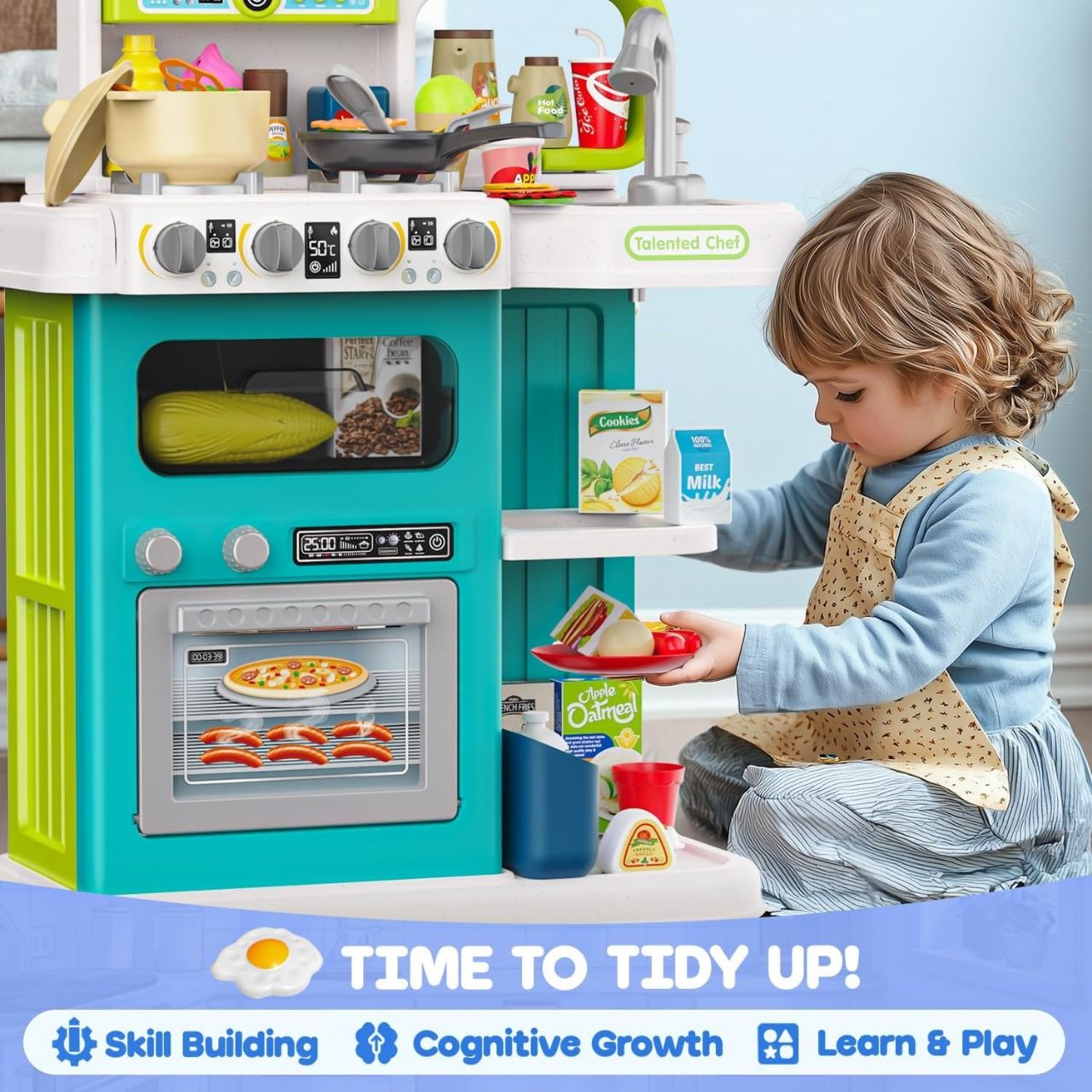 95Pcs Kitchen Playset With Steam & Lightning Effect | Pretend Play Toy | Talented Chef