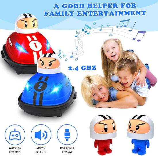 2 Players Remote Control Bumper Cars With Sound Effects & Rechargeable Batteries